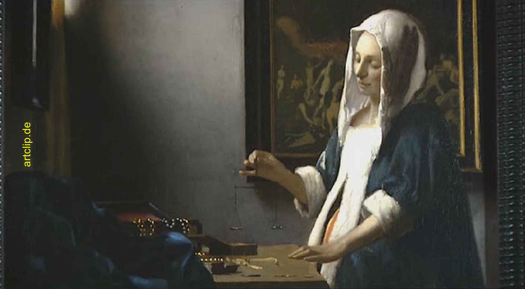 Frau mit Waage (Die Perlenwägerin), 1662–1664